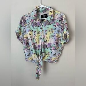 Spencer's Pastel Graphic Tie-Front Shirt